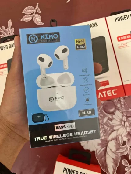 NIMO N-30 TWS Wireless Headset — HiFi | Extra Bass | Wireless Charging | Touch Control | Induction | Mic