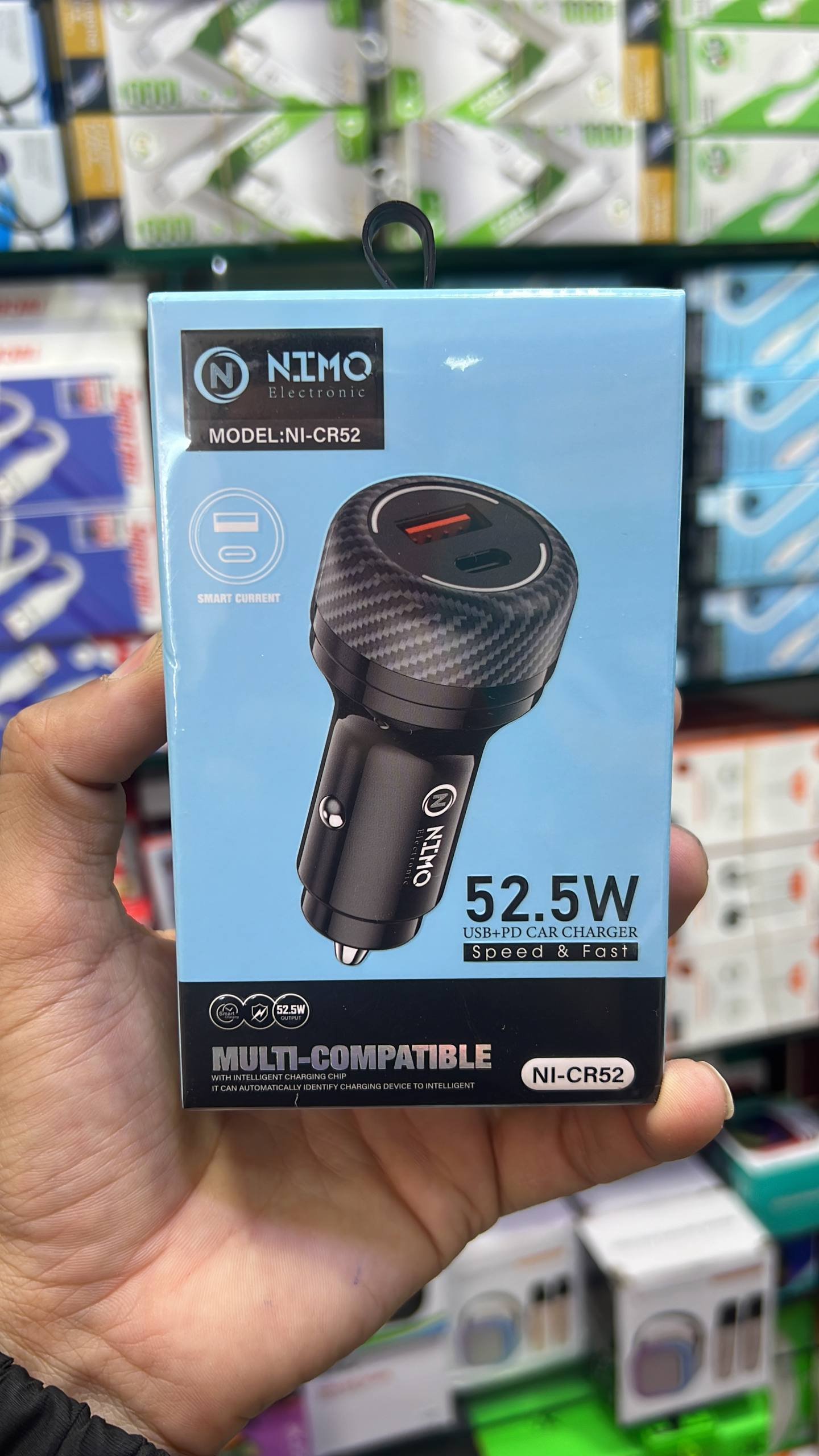 NIMO NI-CR52 52.5W Car Charger — USB+PD Smart Charging Chip Carbon Fiber Multi-Compatible NIMO NI-CR52 52.5W Car Charger — USB+PD | Smart Charging Chip | Carbon Fiber | Multi-Compatible - الصورة 1