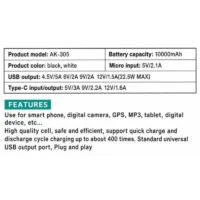 Power Bank BAGULE AK-305 10000mAh – Charge Rapide 22,5 W – Image 3