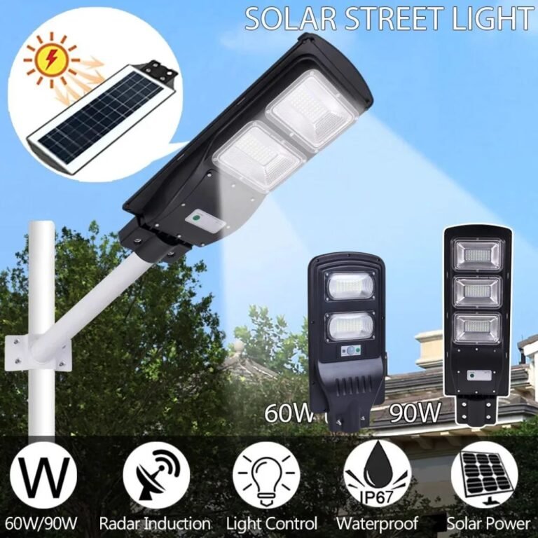 Lampadaire solaire LED avec télécommande et capteur de mouvement PIR