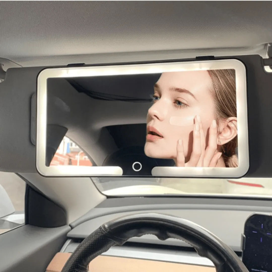 Miroir de maquillage LED rechargeable pour pare-soleil de voiture avec intensité d’éclairage réglable Miroir de maquillage LED rechargeable pour pare-soleil de voiture avec intensité d’éclairage réglable